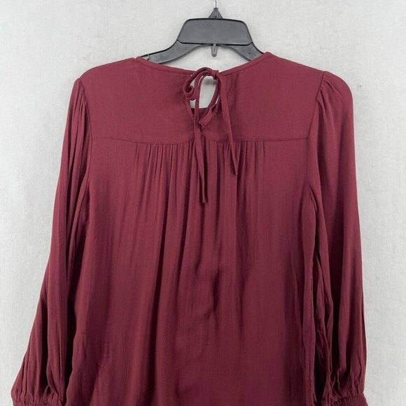 Lucky Brand Blouse Women's XS Wine Red Keyhole Round Neck Puff Long Sleeve Flowy - Picture 9 of 11